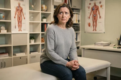 Femme d'une trentaine d'années consultante chez un médecin pour des infections urinaires récidivantes