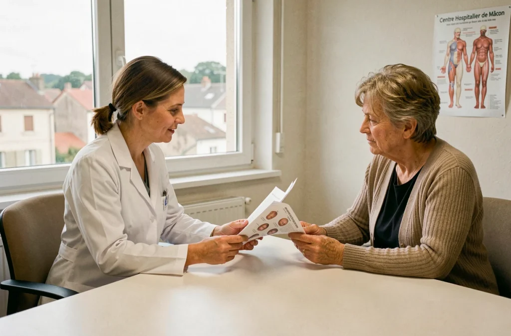 Consultation de chirurgie plastique au Centre hospitalier de Mâcon avec une spécialiste et une patiente