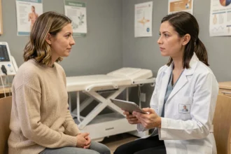 Femme consultant une gynécologue pour le retrait d'un stérilet et le choix d'une nouvelle contraception